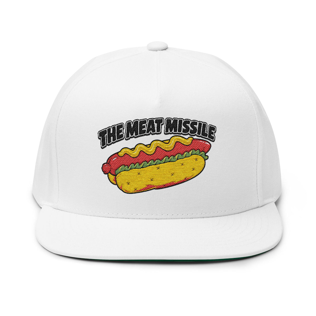 Flat Bill Cap — "The Meat Missile" Embroidered Hot Dog Hat