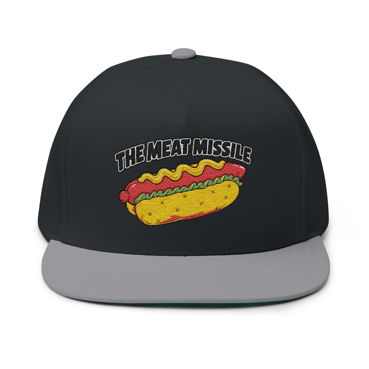 Flat Bill Cap — "The Meat Missile" Embroidered Hot Dog Hat