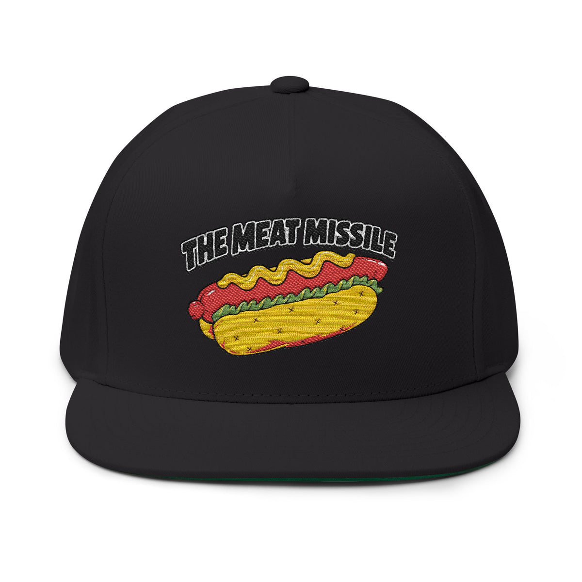 Flat Bill Cap — "The Meat Missile" Embroidered Hot Dog Hat