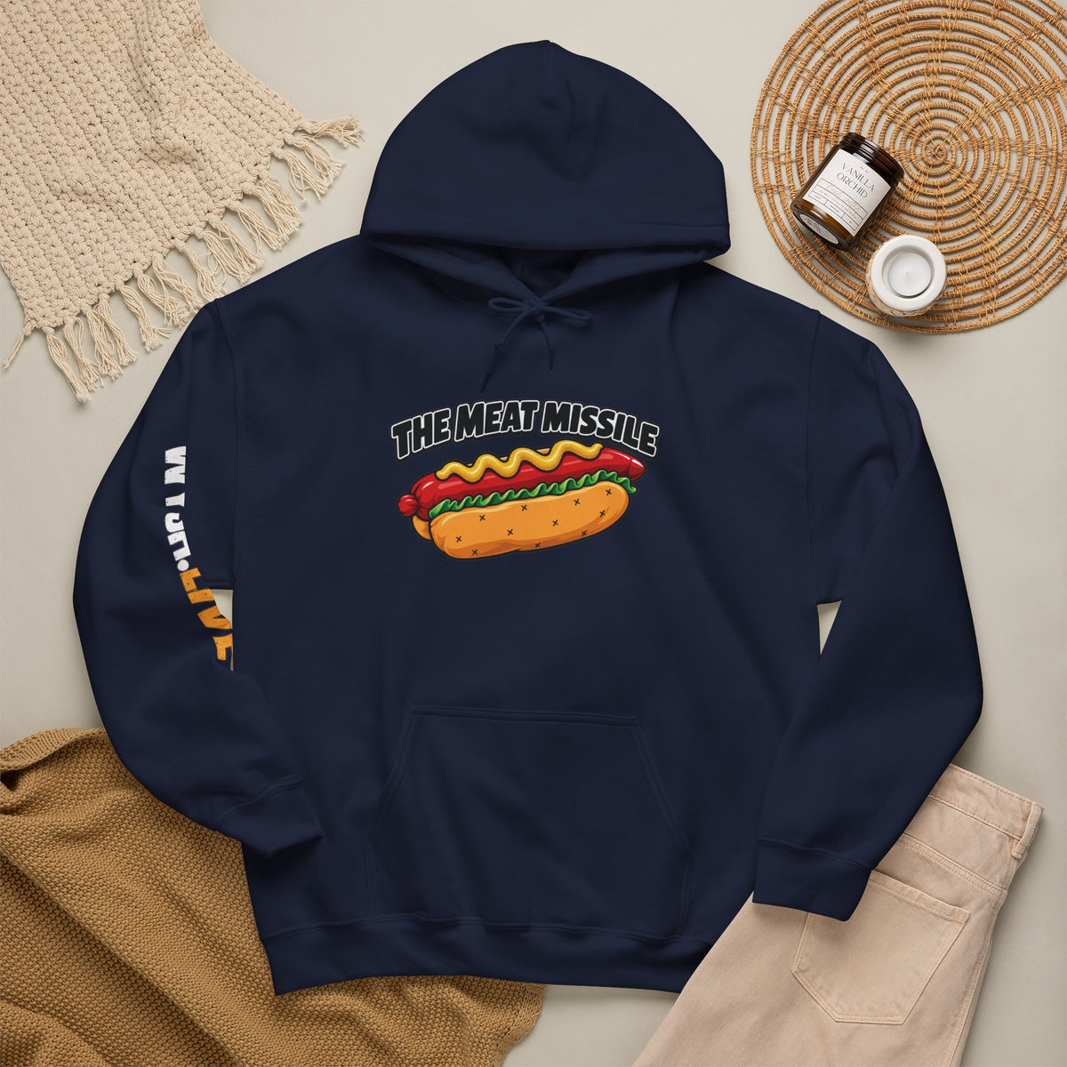 The Meat Missile Hot Dog Hoodie | WYSH.LIVE Sleeve Print