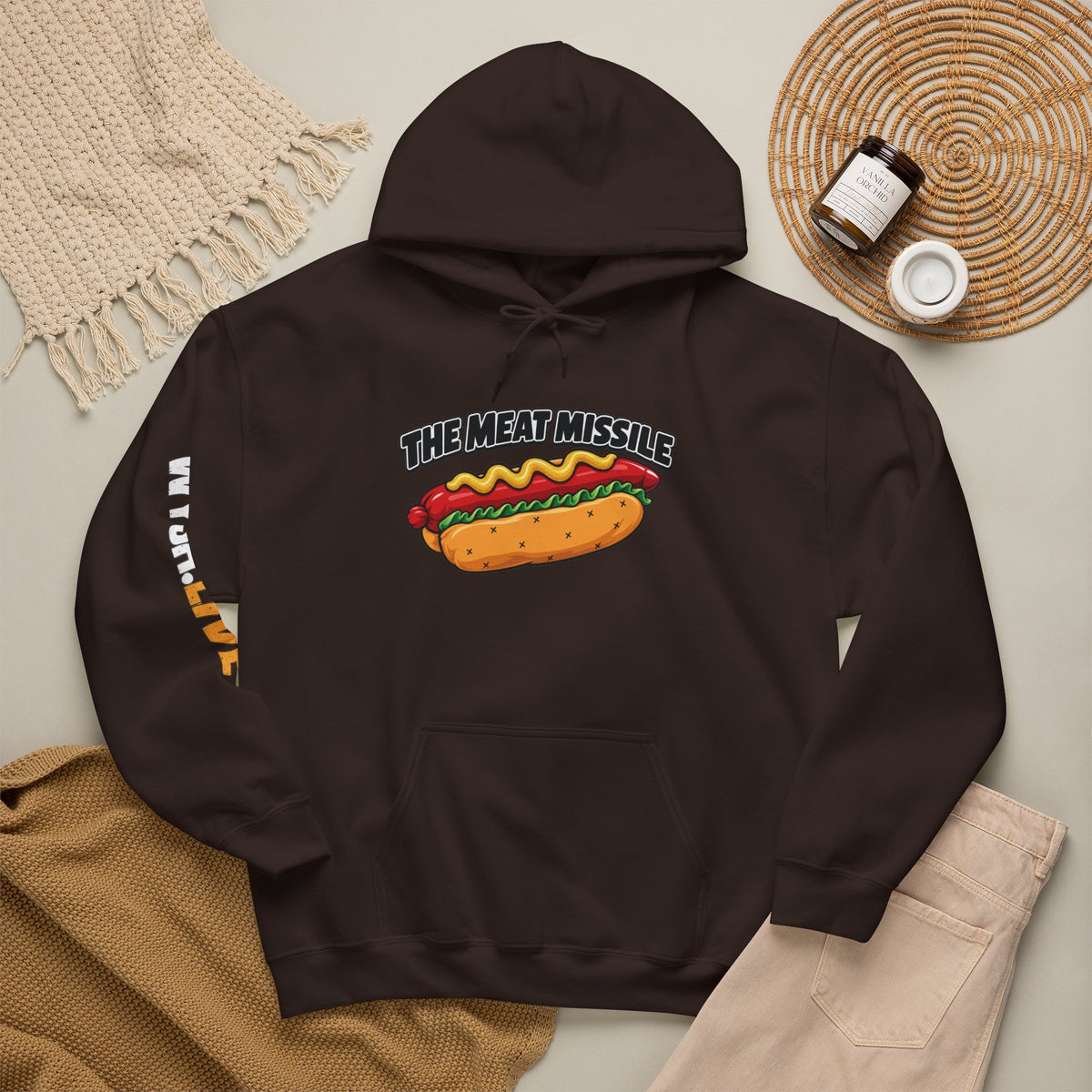 The Meat Missile Hot Dog Hoodie | WYSH.LIVE Sleeve Print